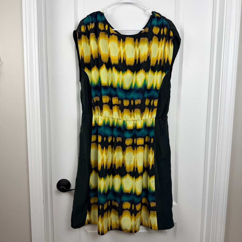 Mossimo Women's XXL Abstract Ikat Print Mini Dress Black Yellow Teal Sleeveless